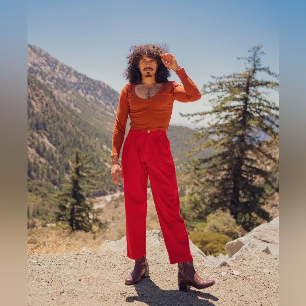 Big Bud Press heavyweight trousers in Mustang red, NWT